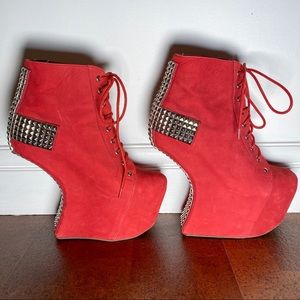Jeffrey Campbell red suede Holy Cross boots